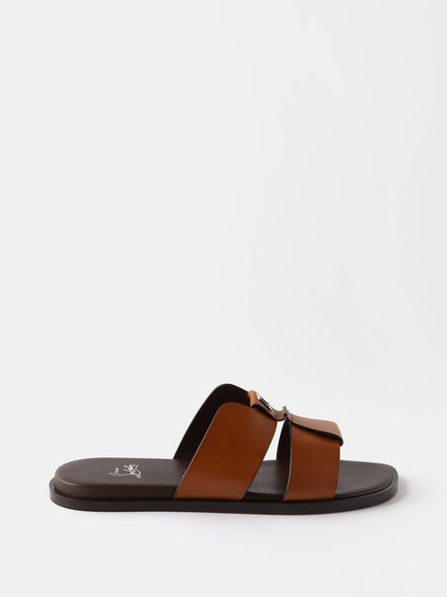 ondsindet chef Kyst Christian Louboutin Mens Cuoio Loubi Be Flat Logo-embellished Leather  Sandals | ModeSens