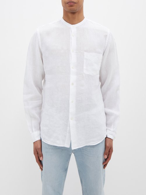 hartford - collarless linen shirt mens white