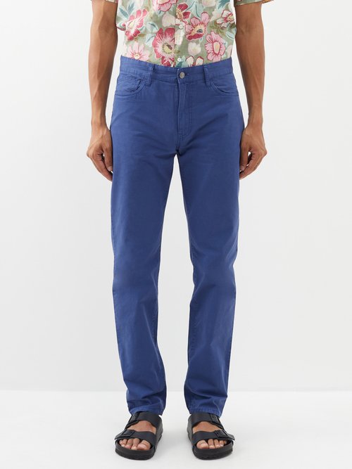 hartford - tim flat-front cotton trousers mens blue