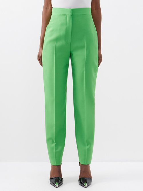 Alexander Mcqueen - High-rise Wool-blend Barathea Trousers - Womens - Green