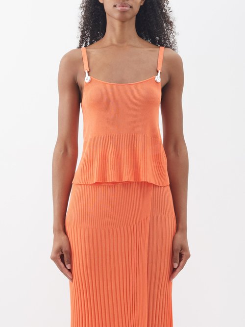 christopher esber - silver-plated clasp ribbed tank top womens orange