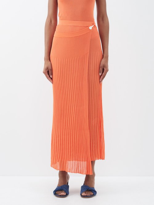 christopher esber - wrap-front knitted midi skirt womens orange