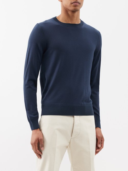 Tom Ford Fine Gauge Merino Sweater In Blue