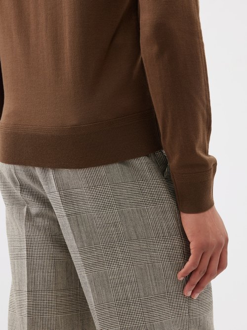 Tom Ford Micro-texture Long-sleeve Silk-merino Wool Polo Shirt, Brown/black, ModeSens