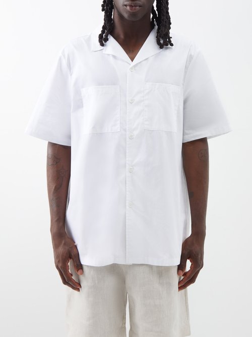 Albus Lumen Cuban-collar Cotton-poplin Shirt In White