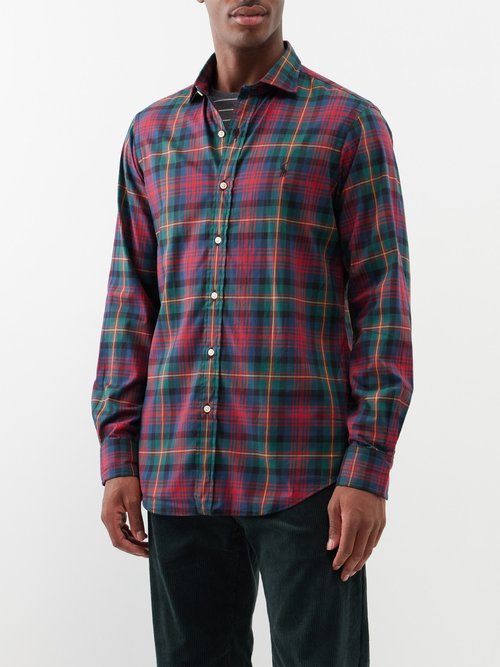 polo ralph lauren - custom-fit checked cotton shirt mens red multi