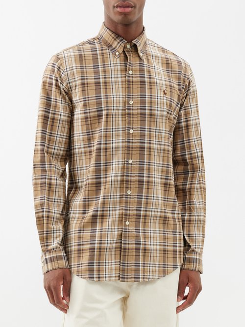 polo ralph lauren - custom-fit checked cotton shirt mens brown