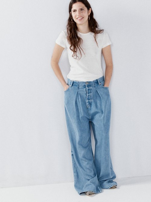 Raey - Extra-fold Cropped Tencel Jeans - Womens - Light Blue