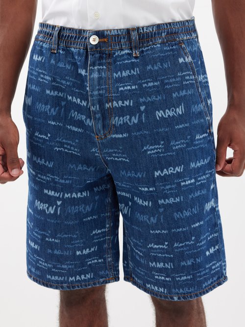 Marni logo-print Shorts - Blue