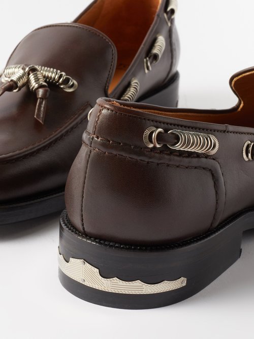 Metal-bead Leather Loafers In Dark Brown