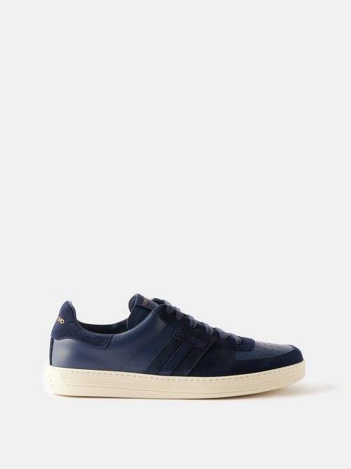 Tom Ford Radcliffe Logo-patch Leather Trainers In Navy White