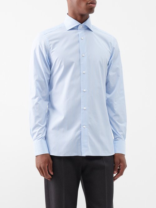 zegna - trofeo striped cotton-poplin shirt mens light blue