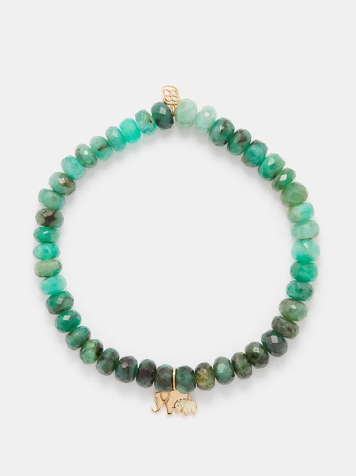 Sydney Evan – Elephant Diamond, Emerald & 14kt Gold Bracelet – Womens – Green Gold