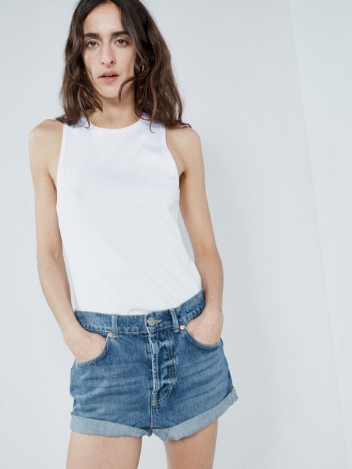 Raey - Rivet Cut-off Organic Cotton Denim Shorts - Womens - Dark Blue