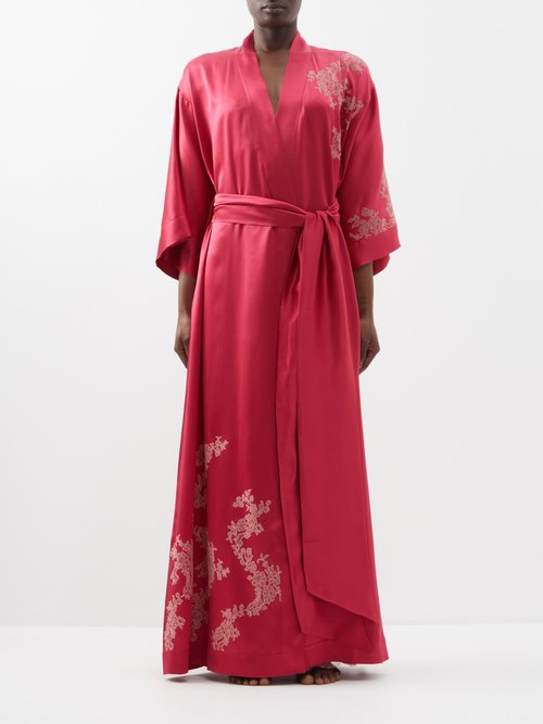 Carine Gilson - Lace-embroidered Silk-satin Robe - Womens - Fuchsia