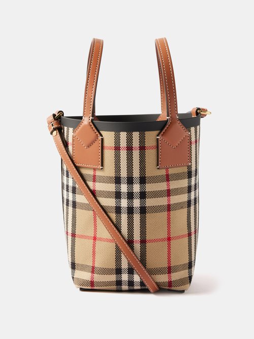 Burberry Mini Check and Leather Freya Tote Bag Dark Birch Brown in  Cotton/Polyurethane with Gold-tone - US
