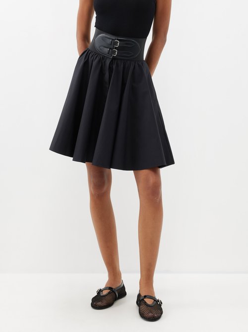 Alaïa Azzedine Alaia Womens Noir Belted High-rise Cotton Mini Skirt