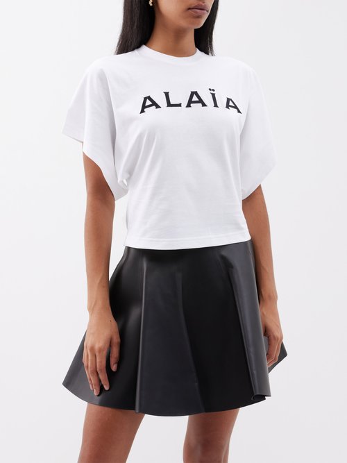 Alaïa Logo Cropped Cotton T-shirt In White