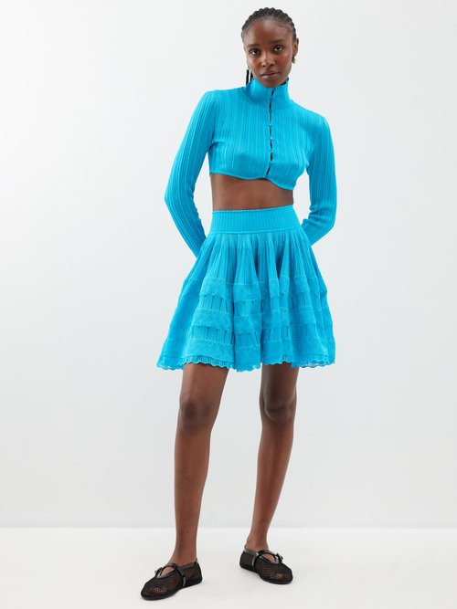 Alaïa Archetypes High-rise Knitted Crinoline Mini Skirt In Blue