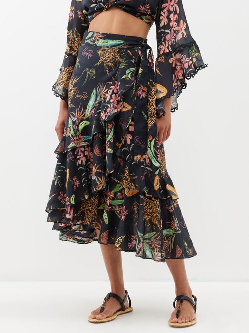 Charo Ruiz Ambus Tropical-print Voile Ruffled Skirt