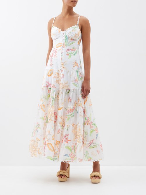 Charo Ruiz Melia Floral-print Cotton-blend Tiered Dress