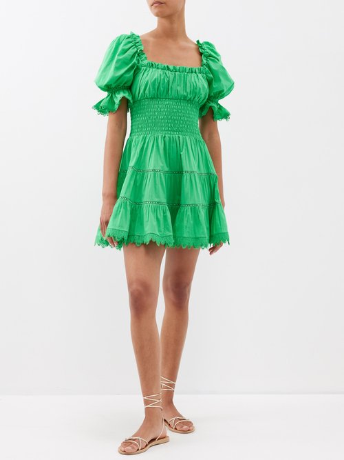 Charo Ruiz Guilia Puff-sleeve Cotton-poplin Mini Dress