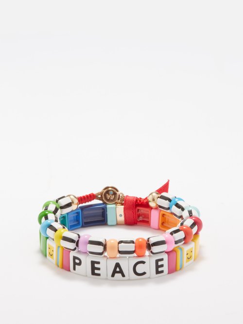 roxanne assoulin - set of two peace beaded bracelets womens rainbow