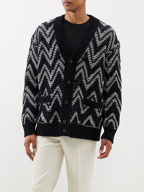 missoni - zigzag wool cardigan mens black white