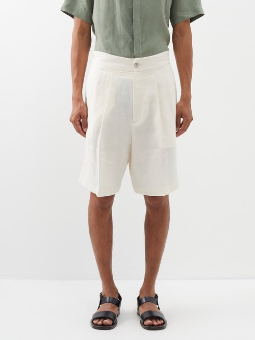 Zeus + Dione Pleated Linen Shorts In Off White
