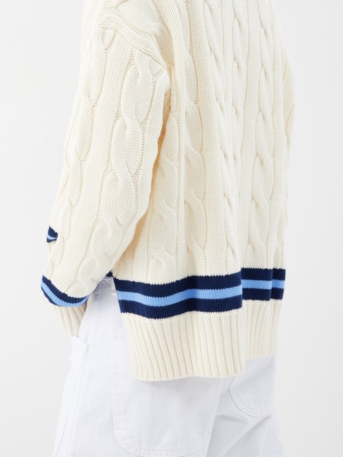 Polo Ralph Lauren Cricket Striped Cable-knit Cotton Sweater In