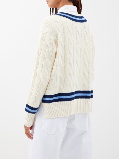 Polo Ralph Lauren Cricket Striped Cable-knit Cotton Sweater In