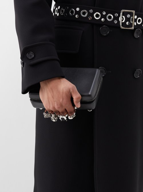 Alexander McQueen Men's Skull Four-Ring Leather Crossbody Bag