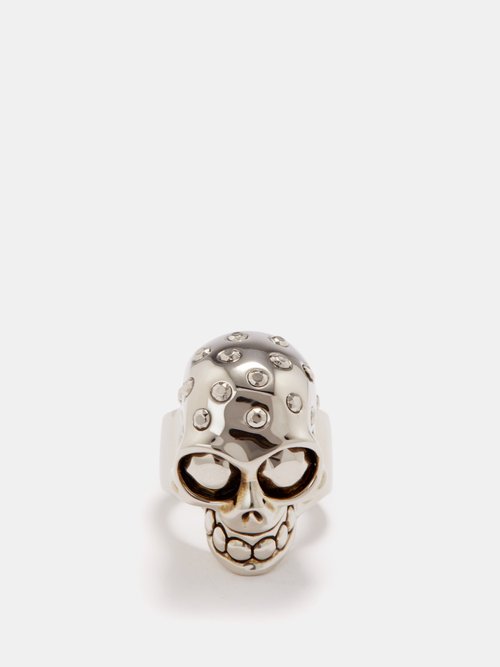Alexander McQueen Skull Embellished Ring in Black for Men