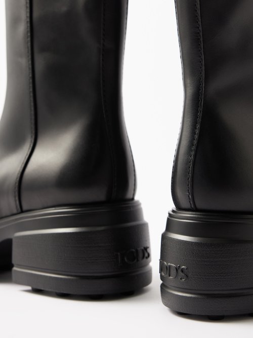 Tod's Black 'biker' Boots With Buckle Detail And Gold-tone