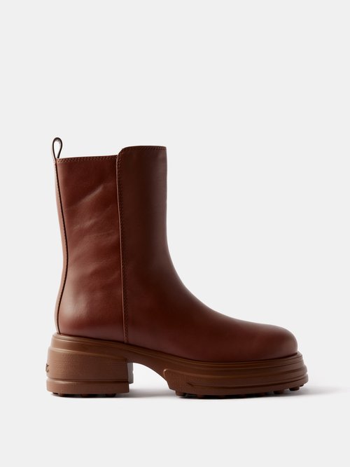 Tod's Leather Platform Ankle Boots In Brown