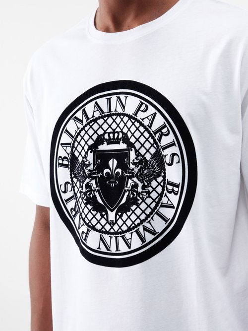 Men's T-shirt With Flock Medallion Logo by Balmain