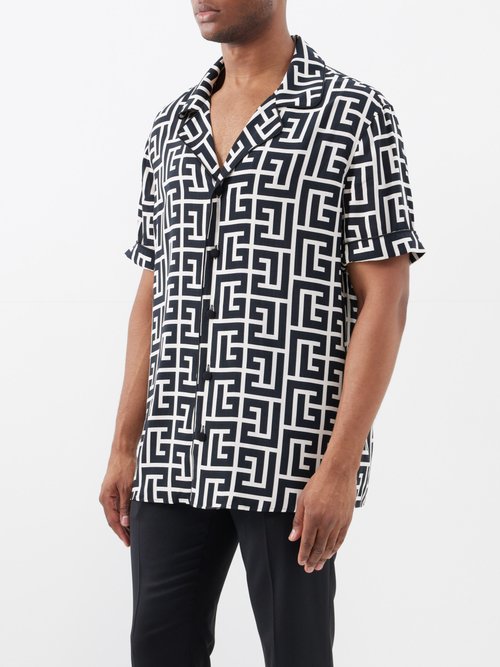 Balmain Macro Monogram Pajama Shirt in Black for Men