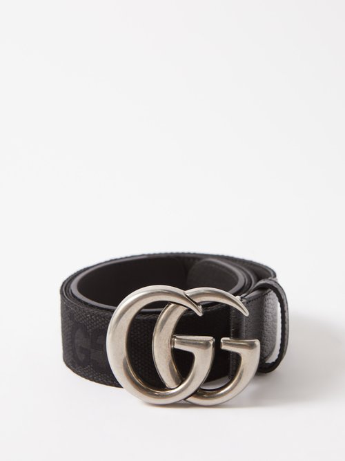 GUCCI 430$ GG Belt With Double G Buckle In GG Supreme Canvas & Black  Leather