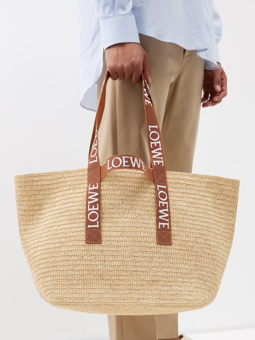 Loewe Fold Logo-strap Raffia Tote Bag in Natural