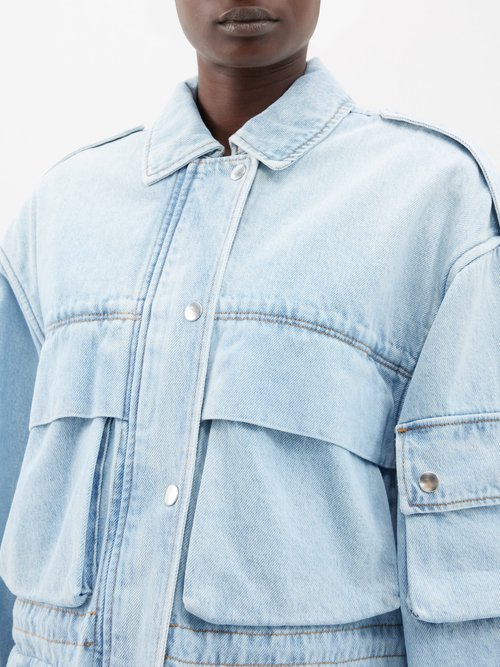Shop Isabel Marant Elize Patch-pocket Denim Oversized Jacket In Light Blue