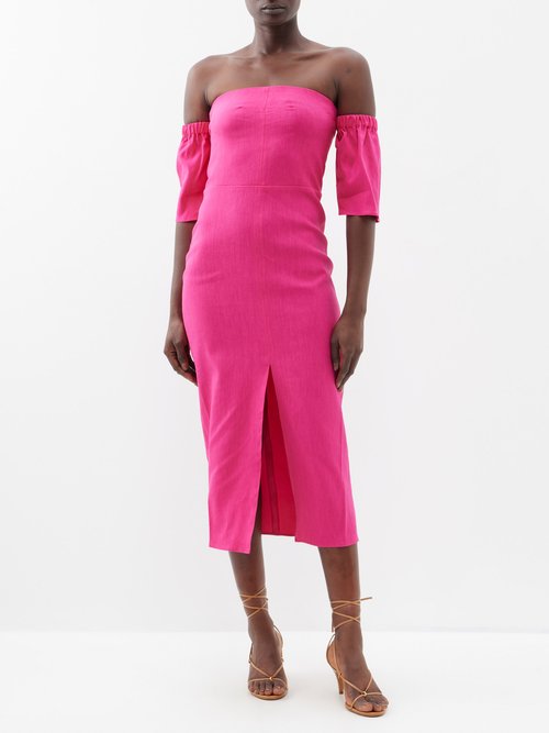 isabel marant - stony off-the-shoulder hemp-blend midi dress womens pink