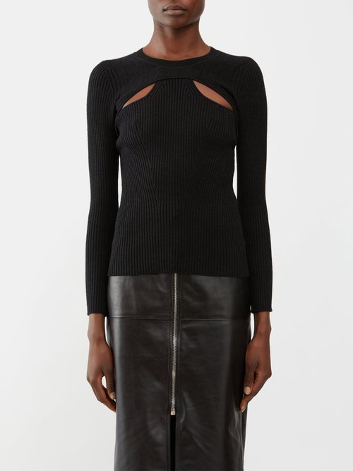 Isabel Marant Zana Cutout Long Sleeve Jersey Top In Black