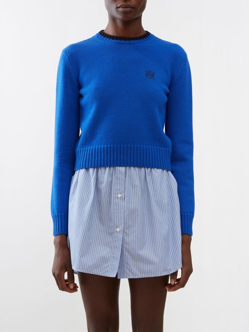 Anagram-embroidered Wool-blend Cropped Sweater