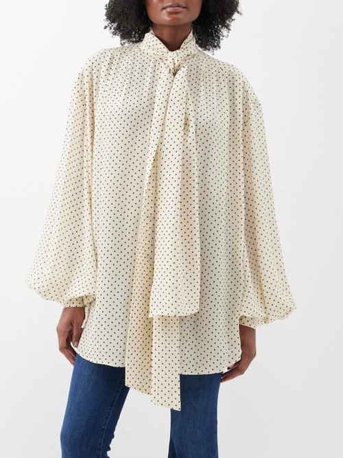 balmain - pussybow triangle-print silk blouse womens cream multi