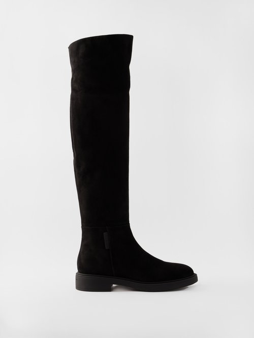 Gianvito Rossi Suede Lexington Knee-high Boots 20 In Black