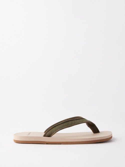 the resort co - raffia and suede flip flops mens green brown