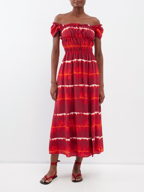 Altuzarra Lily Smocked Shibori dyed Silk Midi Dress Smart Closet