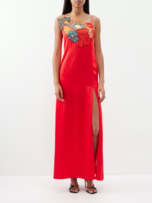 christopher kane - the innocent floral-appliqué satin gown womens red