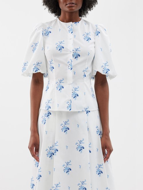 Emilia Wickstead – Selena Floral-print Cotton-poplin Blouse – Womens – Blue Print