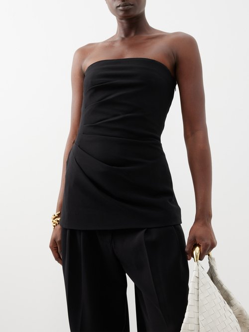 Proenza Schouler Strapless Gathered Crepe Top In Black